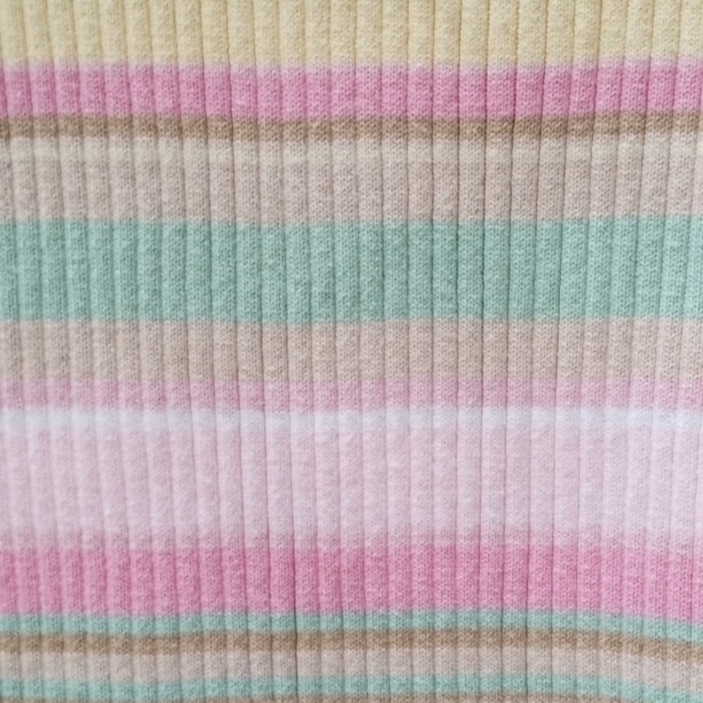 VINTAGE Liz Claiborne Sweater elbow sleeve Pastel Rainbow striped ribbed cotton - Picture 5 of 12